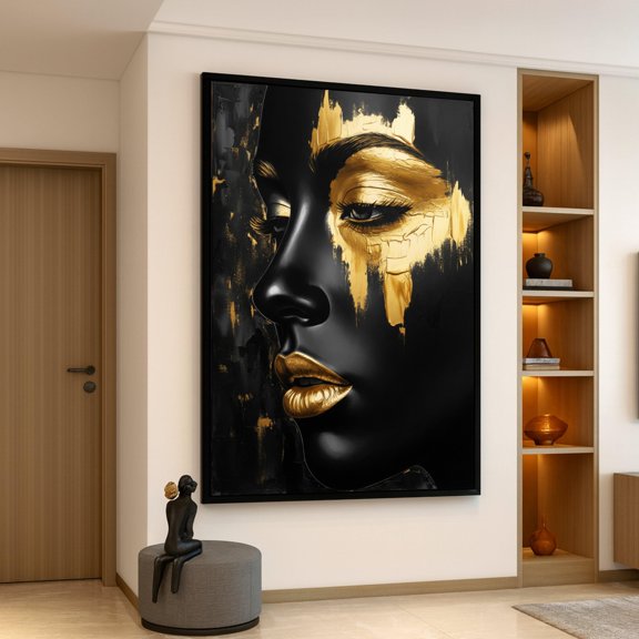 Elegant And Face Portrait Contemporary Abstract Luxe Glamour Face Profile Poster , Poster Print Only