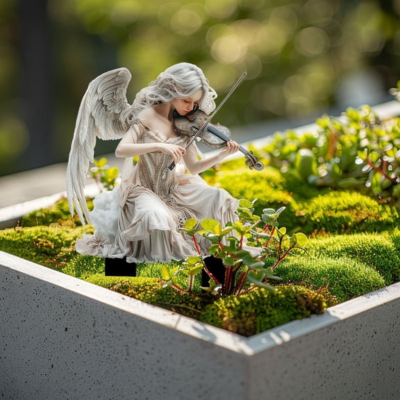 Elegant Angel Playing Violin Lullaby Musical Statue by Nene Thomas Home Decor Garden Pile Decoration Acrylic Courtyard Floor Card Flower Pot Decoration