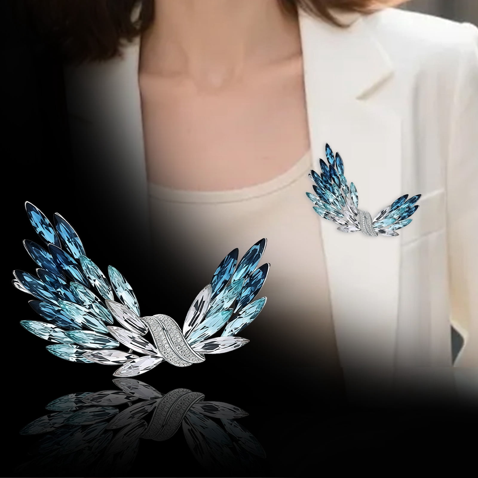 Elegant Angel Wing Crystal Brooch for Women, Pink & Blue Gradient ...