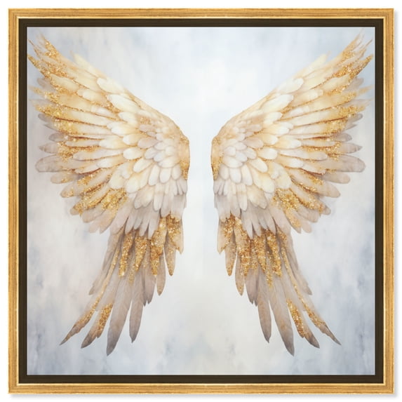 Elegant Angel Wings Canvas Elegant White Gold Wall Art by Art Remedy, Gold Frame, 20" x 20"