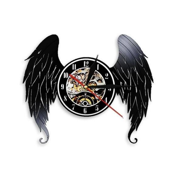 Elegant Angel Wings Home Art Decor Wall Clock Angels Vinyl Record Wall Clock Guardian Angel Baby Room Nursery Silent Wall Watch Without LED