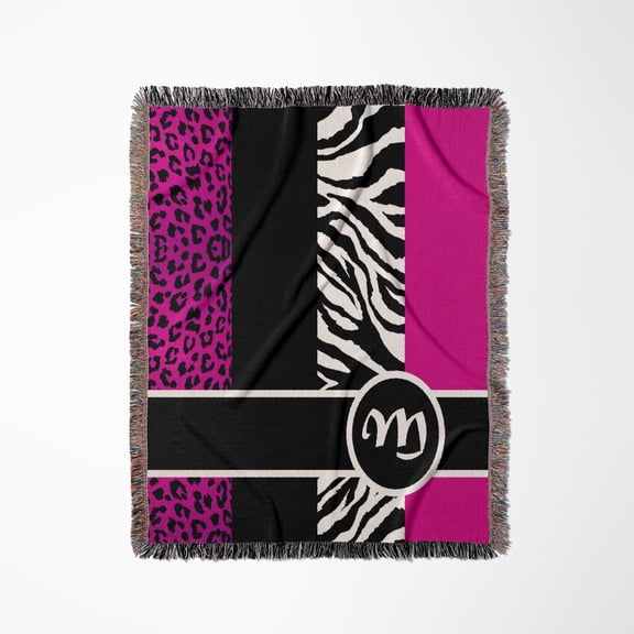 Elegant Animal Print Monogram - Hot Pink M, Woven Blanket
