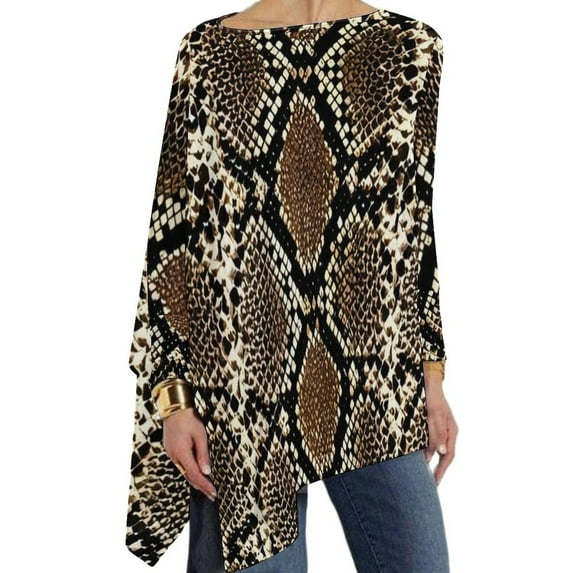 Elegant Animal Snake Skin Print T Shirts Aesthetic T Shirt Womens Long Sleeve O Neck Street Fashion Tops Oversized Prin