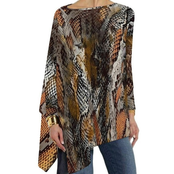 Elegant Animal Snake Skin Print T Shirts Aesthetic T Shirt Womens Long Sleeve O Neck Street Fashion Tops Oversized Prin