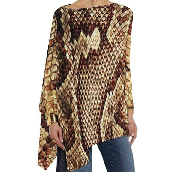 Elegant Animal Snake Skin Print T Shirts Aesthetic T Shirt Womens Long Sleeve O Neck Street Fashion Tops Oversized Prin