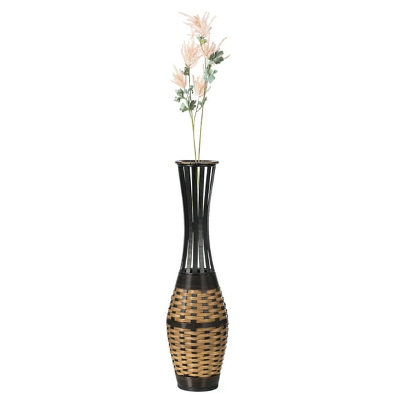 Elegant Antique 34-inch-tall Trumpet Style Floor Vase - Versatile Entryway or Living Room, or Bedroom Decor with Decorative Bamboo Rope Accent - Rich Brown Finish  Modern Statement Vase