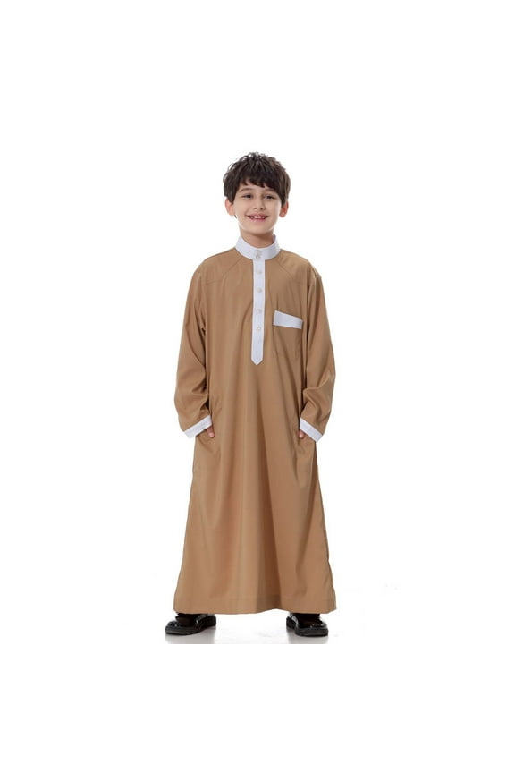 Elegant Arabic Thobe Kaftan Robe Set Traditional National Embroidered Long Sleeve Wear for Teenage Boys Jacket for Boys Cozy Outerwear Jackets Coat Winter Clothes
