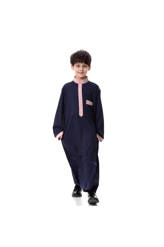 Elegant Arabic Thobe Kaftan Robe Set Traditional National Embroidered Long Sleeve Wear for Teenage Boys Jacket for Boys Cozy Outerwear Jackets Coat Winter Clothes