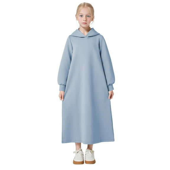 Elegant Arabic Thobe Kaftan Robe with Long Sleeve Hooded Embroidery and Front Zipper Closure for Children