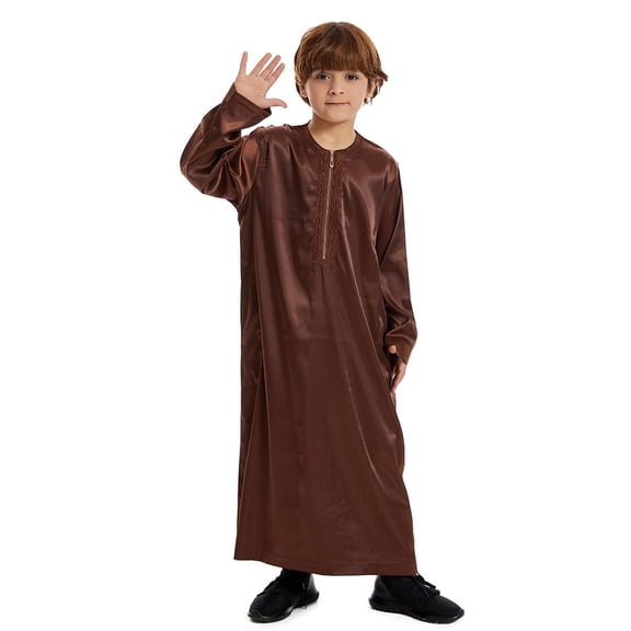 Elegant Arabic Thobe Traditional Kaftan Robe Set for Teenage Boys Long Sleeve Embroidered National Childrens Wear