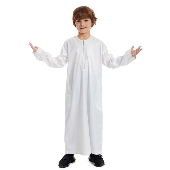 Elegant Arabic Thobe Traditional Kaftan Robe Set for Teenage Boys Long Sleeve Embroidered National Childrens Wear