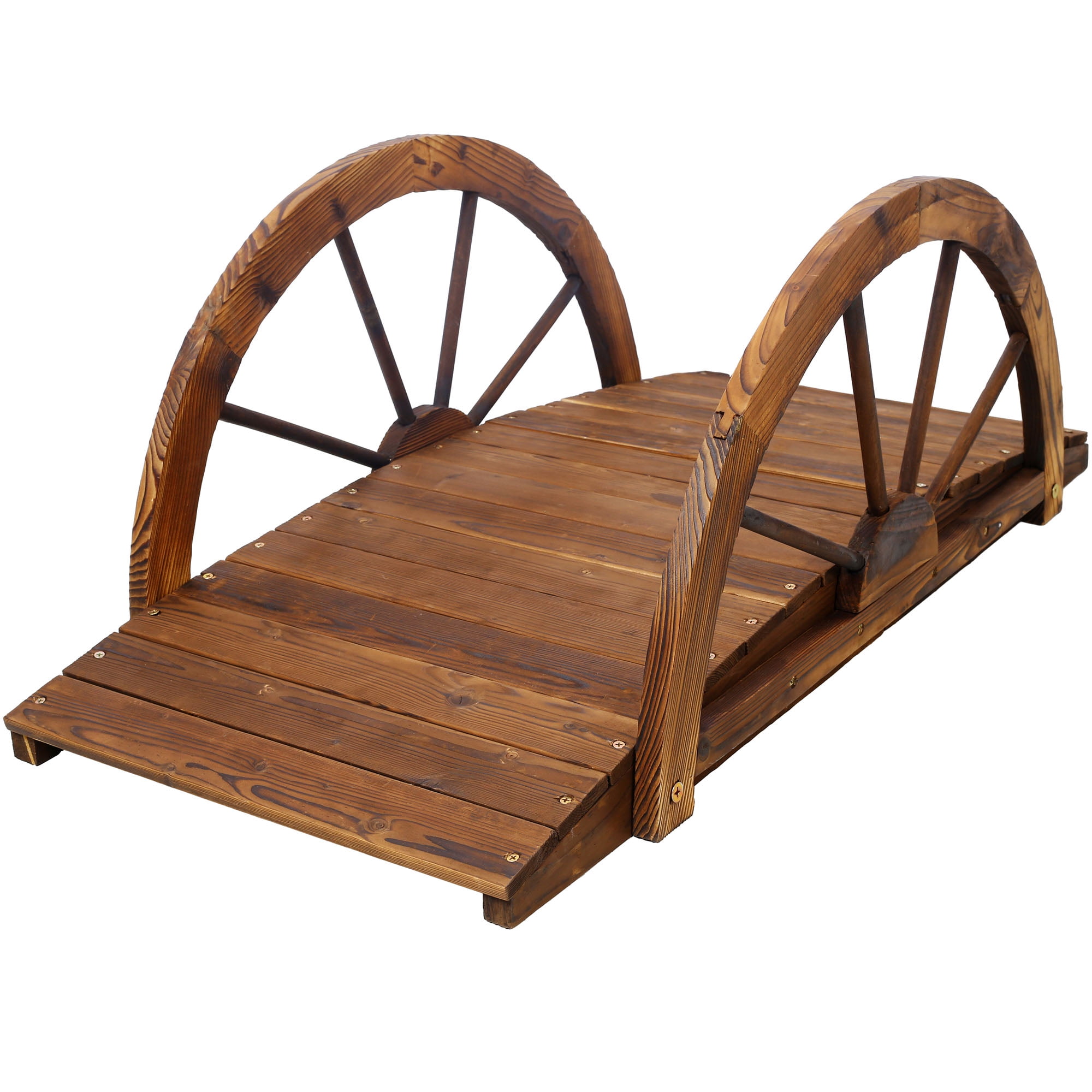 3.3ft Brown Fir Wood Garden Bridge with Arched Design
