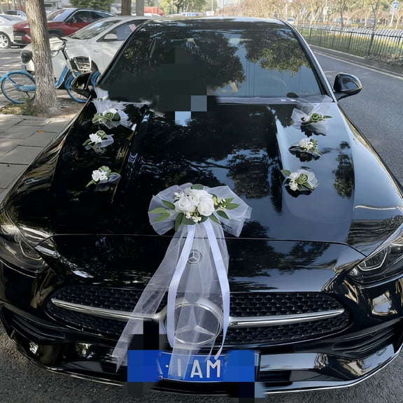 Elegant Artificial Flower Wedding Car Decoration with Romantic Mesh Bow - Perfect for All Wedding Themes