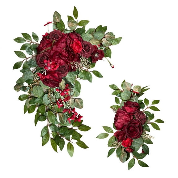 Elegant Artificial Red Rose Wedding Arch Decor - Set of 2