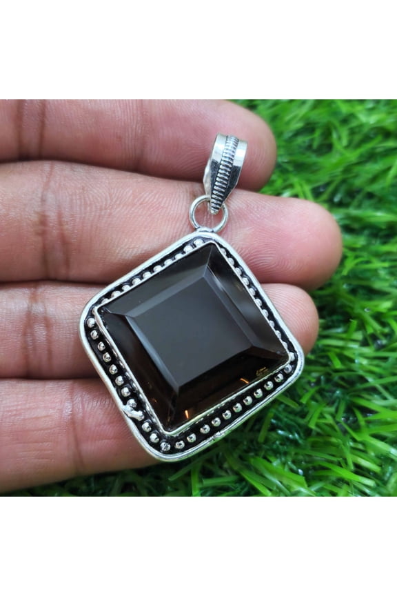 Elegant Attractive Smoky Quartz Handmade 925 Sterling Silver Pendant 44 mm