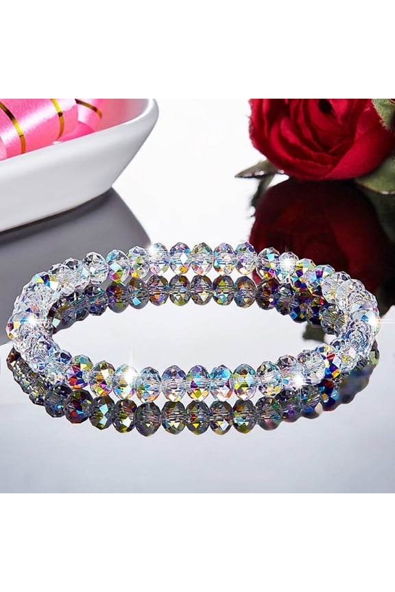 Elegant Austrian Style Crystal Beaded Bracelet for Women - Simple & Fashionable Stretch Bangle