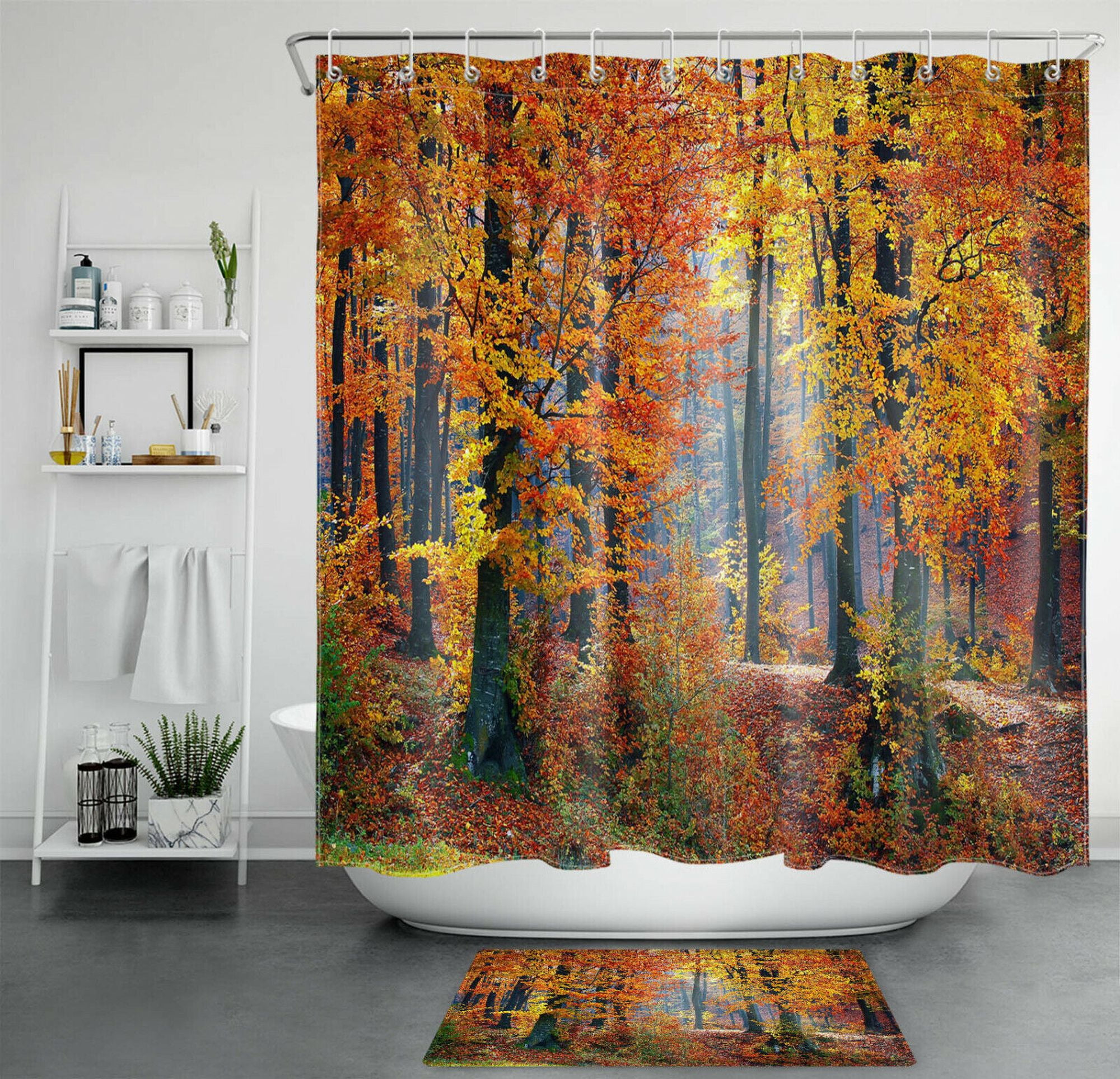 Elegant Autumn Leaves Shower Curtain Stylish Bathroom Decor 8652