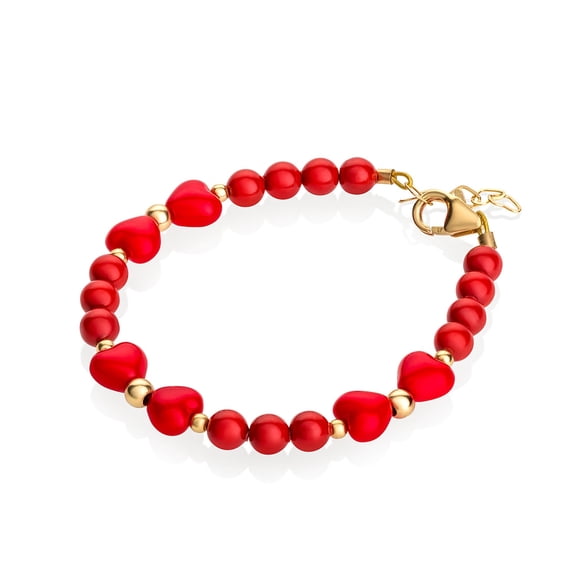 Elegant Baby Bracelet With Pink Tourmaline Beads, Pink Hearts, 14kt Gold Filled Beads (B2108)
