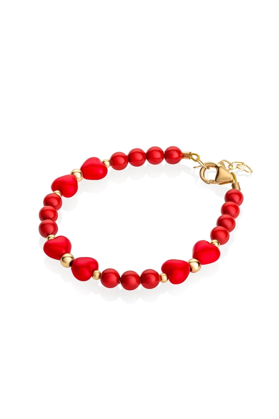 Elegant Baby Bracelet With Pink Tourmaline Beads, Pink Hearts, 14kt Gold Filled Beads (B2108)