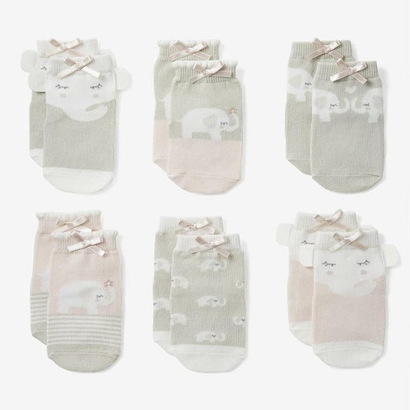 Elegant Baby Elephant Princess Non Slip Sock Set 6PK, 0-12M