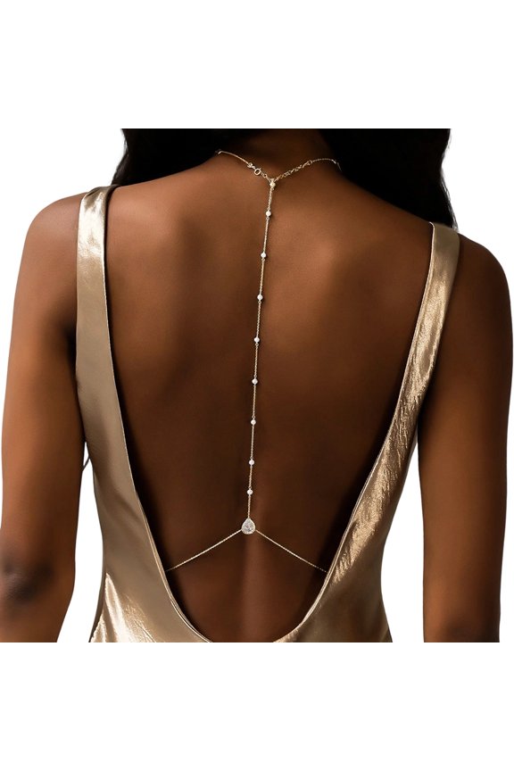 Elegant Back Chain with Detachable Pearls Body Decorative Accessory Alloy Texture Perfect for Versatile Styling Option
