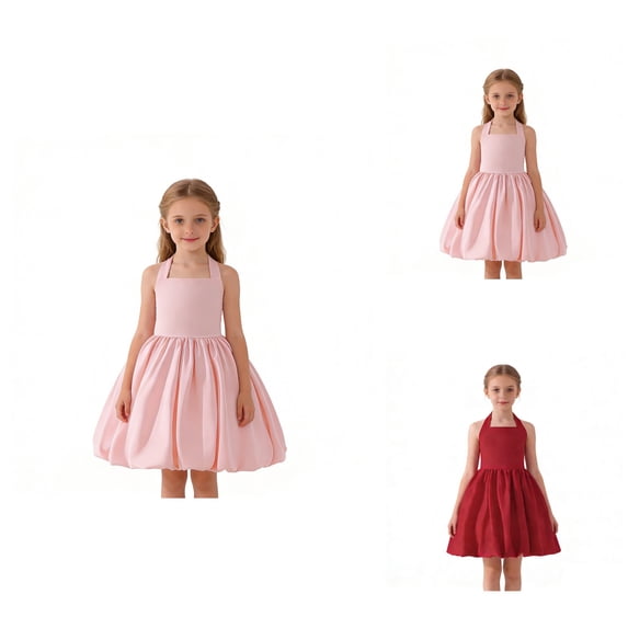 Elegant Backless Sleeveless Satin Party Dress for Big Girls, Formal Gown with Belt for Wedding, Bridesmaid, Flower Girl, and Evening Events