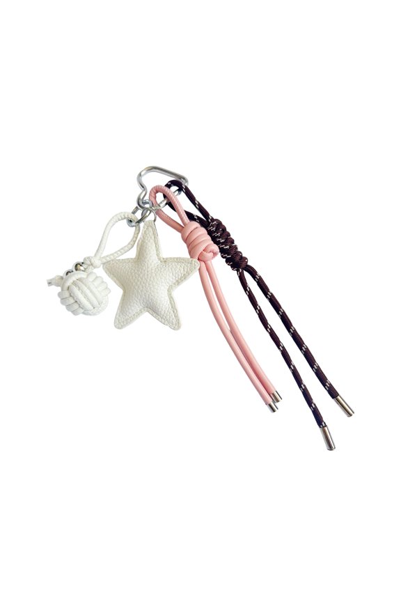 Elegant Bag Charm PU Leather Star Pendant Keychain with Braided Rope Handmade Keyring Phone Lanyard Bag Accessory