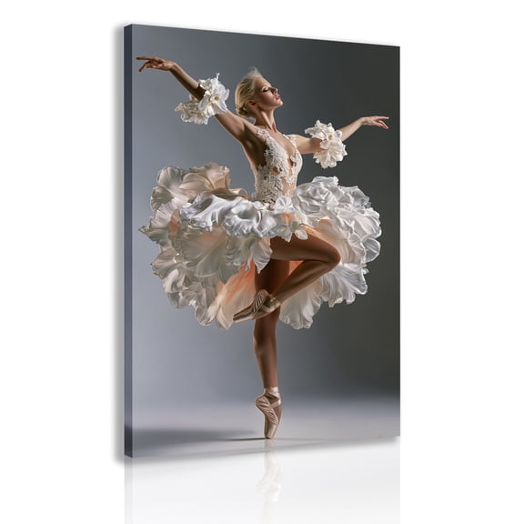 Elegant Ballerina Framed Canvas Wall Art — Modern Ballet Dance Studio Decor Poster
