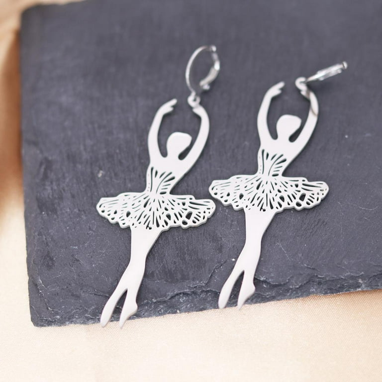 Elegant Ballet Dancer Hoop Earrings for Women Stainless Steel Drop