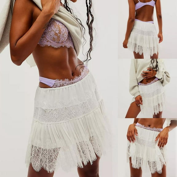 Elegant Ballet Style High Waisted Skirt for Women Flowy A-Line Design with Delicate Lace Ruffle and Irregular Hem