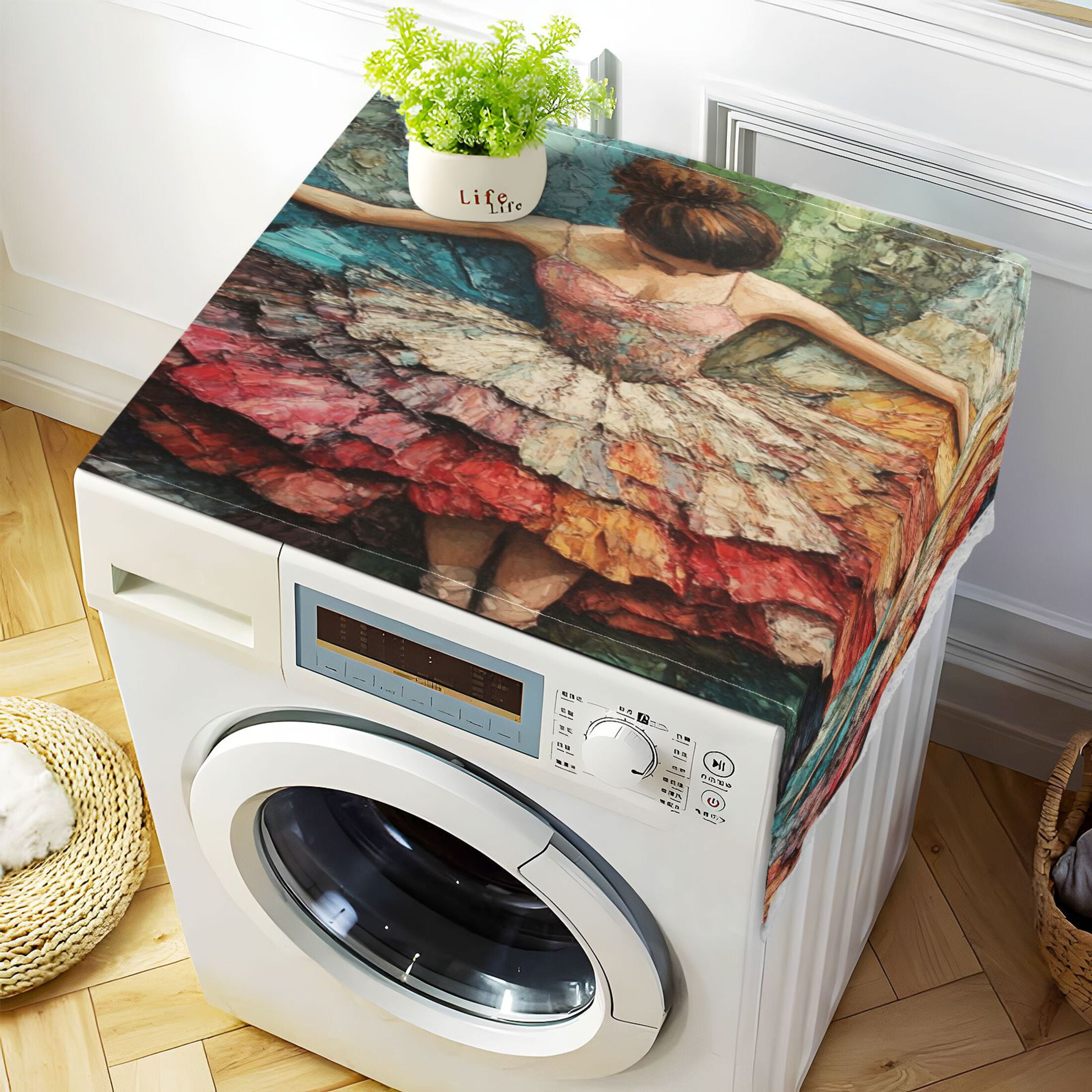 The Elegant BalletWasher and Dryer Covers Dust-Proof and Oil Resistant Fridge Cover with 4 Storage Pockets Washing Machine Top Cover for Laundry Kitchen Home 51.2 x 22 In