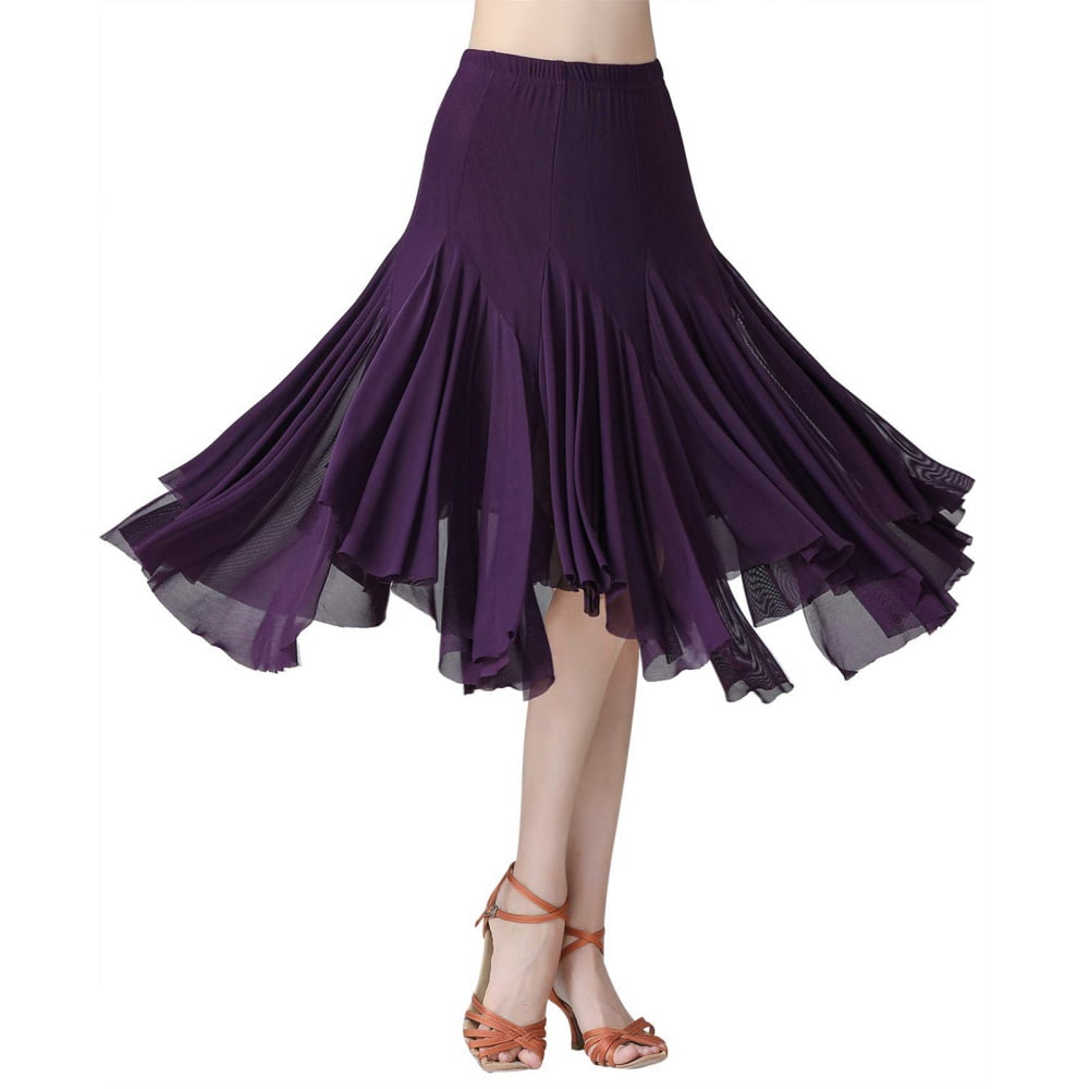 Elegant Ballroom Dance Mesh Skirt Elastic 360 Degree High Waist Waltz