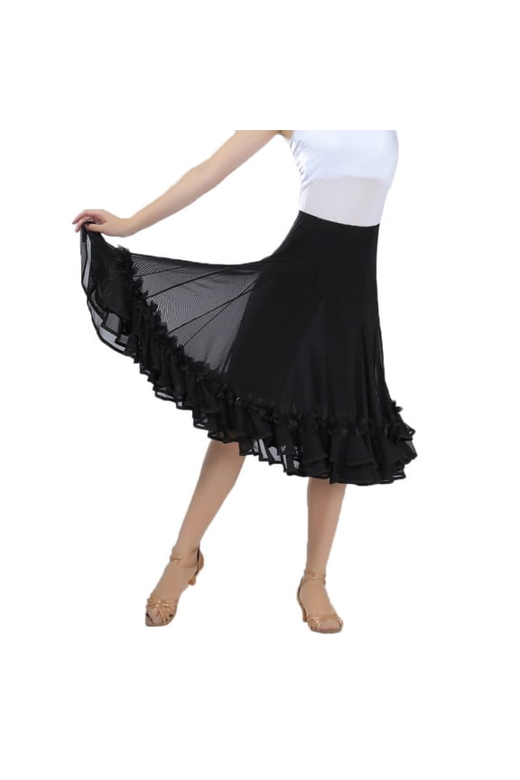 Elegant Ballroom Dancing Latin Waltz Dance Party Mesh Skirt - Black, 64cm