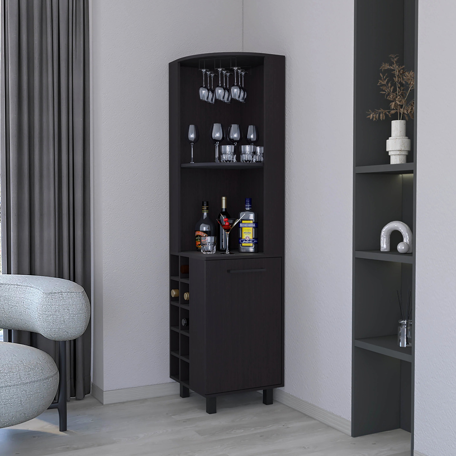 Elegant Bar Cabinet - 4 Roomy Shelves For Organization Integrated Wine ...