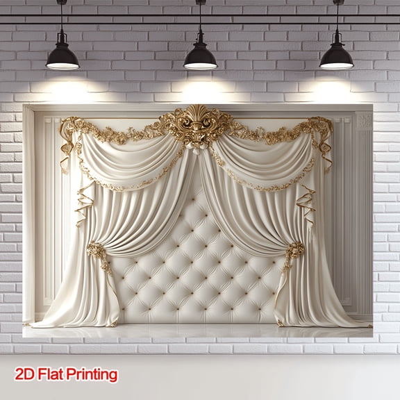Elegant Baroque Curtain Wall Backdrop Royal Gold Bridal Shower Photography Background Luxurious Palace Birthday Festival Party Decorations Supplies Cake Table Banner Photo Booth Props