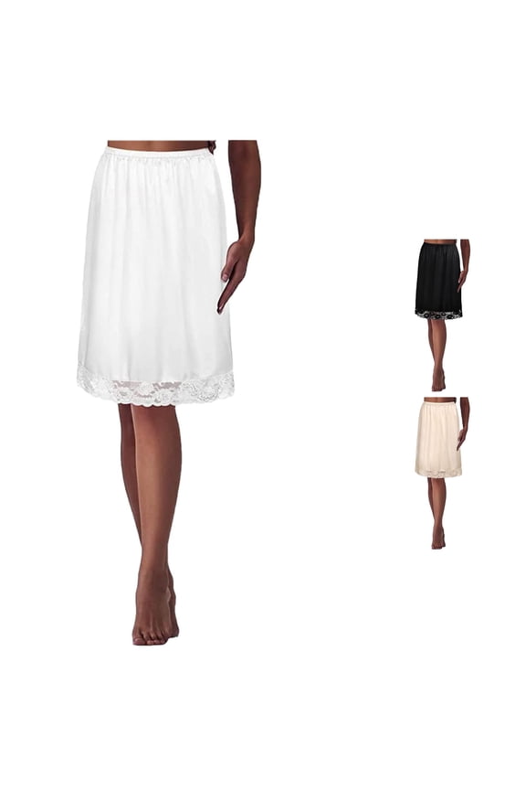 Elegant Base Skirt for Women - Silk Inner Layer with Subtle Lace Edge and Light Leakage White