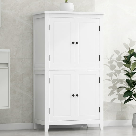 Elegant Bathroom Floor Storage Cabinet, Bathroom Storage Unit, Freestanding Cabinet with 4 Doors, Adjustable Shelves, Adaptable Shelves