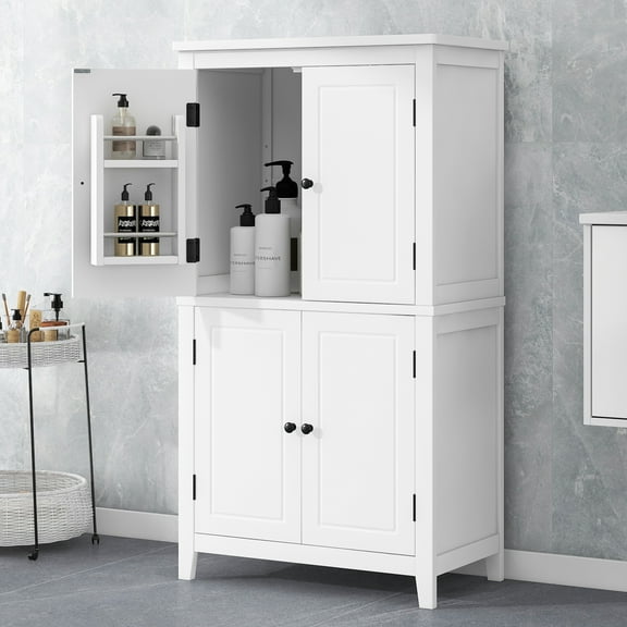 Elegant Bathroom Floor Storage Cabinet, Bathroom Storage Unit, Freestanding Cabinet with 4 Doors