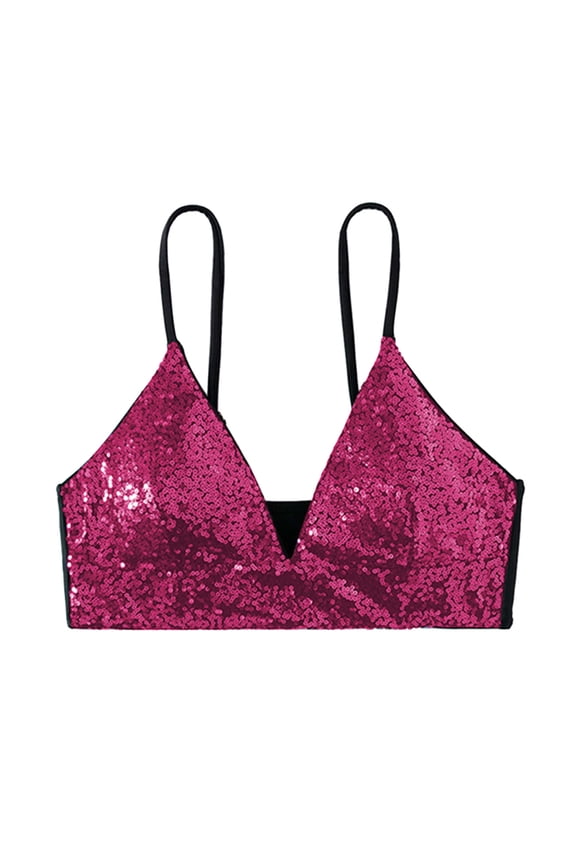 Elegant Beach-Ready Bra for Women with Sequin and Removable Pads Lightweight Swim Top for Sun-Kissed Moments Pink S