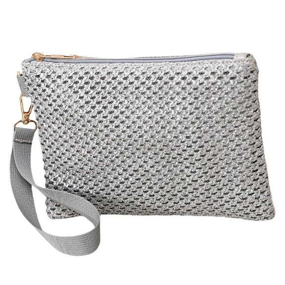 Elegant Beach Vacation Wristlet Handbag for Women Bohemian Woven Straw Small Envelope Bag Versatiles Zippered Purse