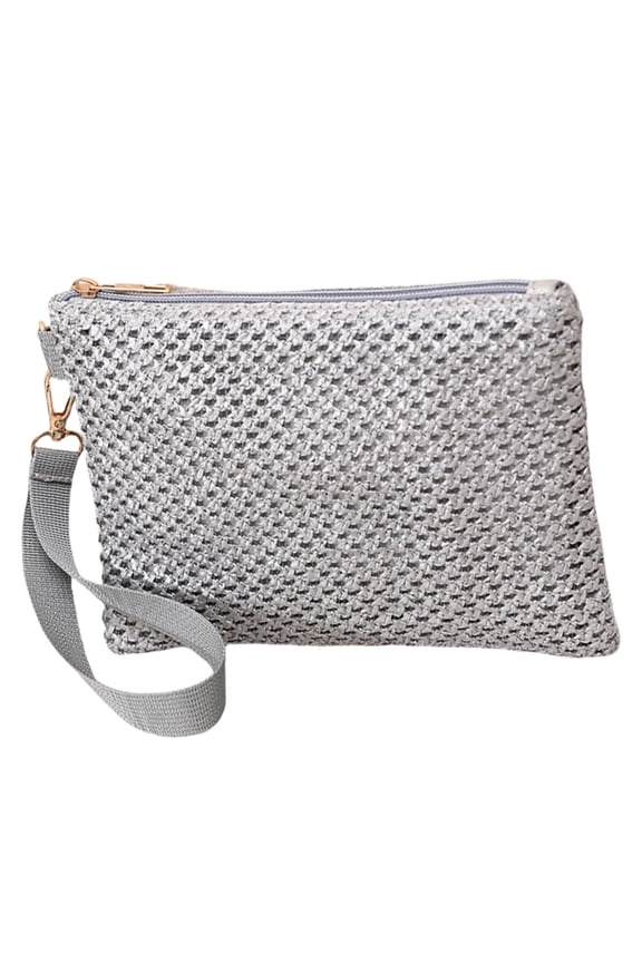 Elegant Beach Vacation Wristlet Handbag for Women Bohemian Woven Straw Small Envelope Bag Versatiles Zippered Purse