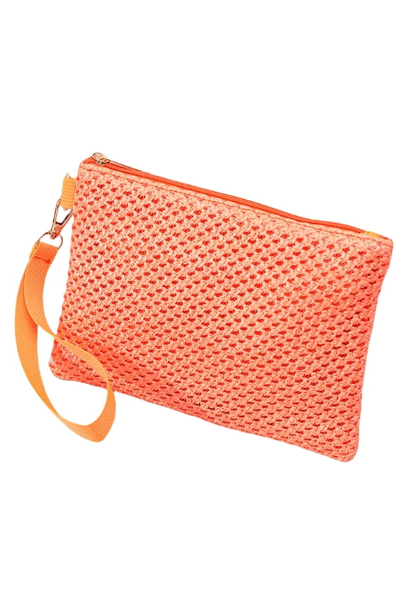 Elegant Beach Vacation Wristlet Handbag for Women Woven Straw Small Envelope Bag Versatiles Zippered Purse