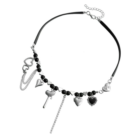 Elegant Beaded Clavicle Chain Tassels Necklace with Heart Charm Adjustable Length Neckchain Stylish Accessory for Women