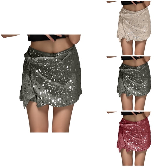 Elegant Beaded Festival Mini Skirt, Sparkly High Waisted Stretchy Bodycon, Shimmering Bow Front Party Ready Night Out Clubwear