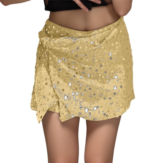Elegant Beaded Festival Mini Skirt, Sparkly High Waisted Stretchy Bodycon, Shimmering Bow Front Party Ready Night Out Clubwear