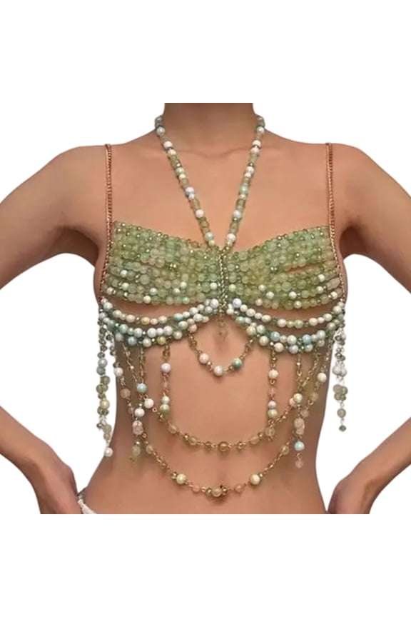 Elegant Beaded Halterneck Crop Top Bandeau Necklace Fashion Beaded Body Chain for Women and Fashion Enthusiasts