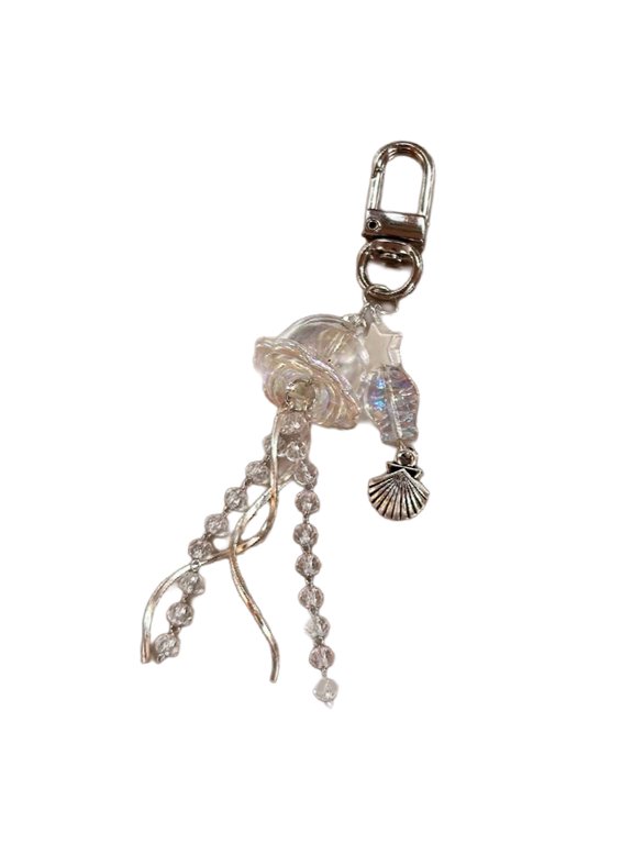 Elegant Beaded Keychain Jellyfish Pendant Phone Lanyard Ornament Handmade Tassels Keyring Stylish Backpack Bag Accessory