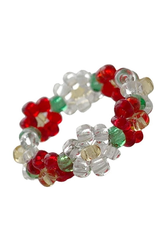Elegant Beaded Rings With Flexible Size Flower Rings Charm For Effortless Style
