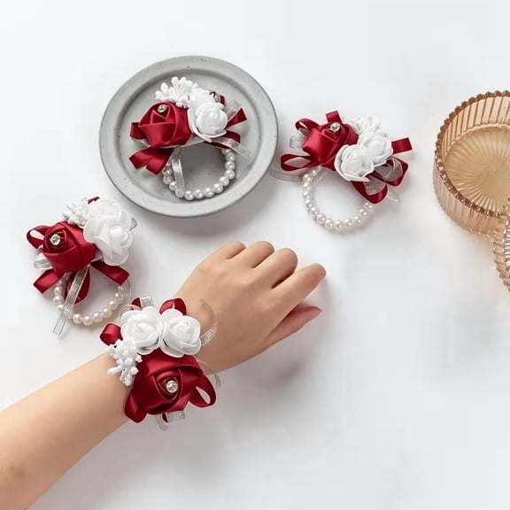 Elegant Beaded Small Rose Wrist Flowers - 4pcs Set for Weddings and Special Occasions