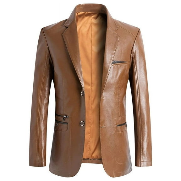 Elegant Stylish Brown 100% Genuine Lambskin Leather Lightweight Soft Satin lining with comforatble to carry Blazer for Men - S Size